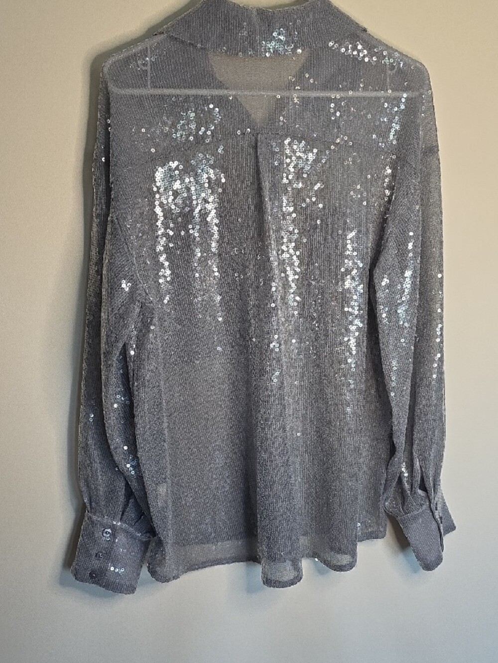 Free People Disco Margahrita Silver Sequin Button-Down Blouse - Picture 5 of 6